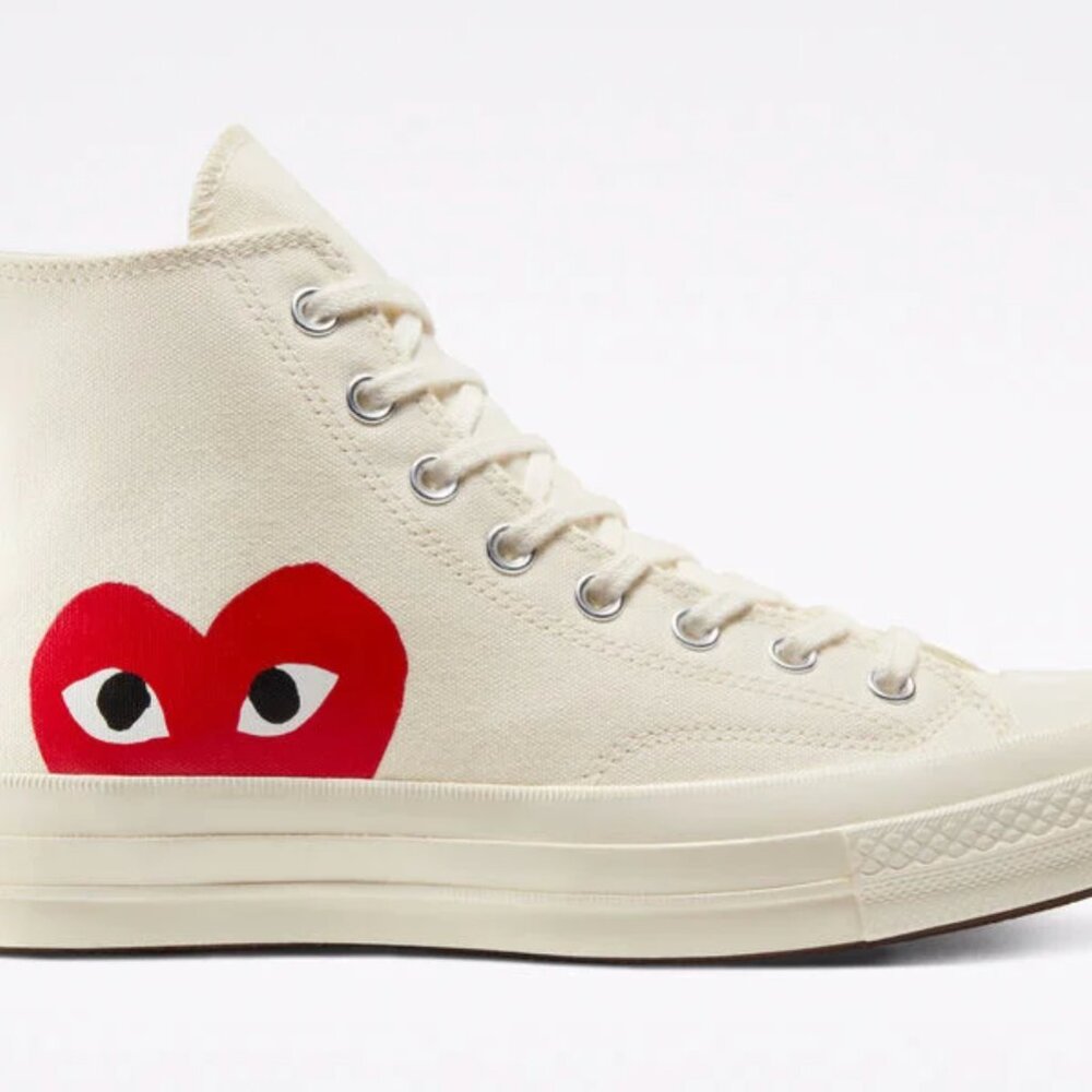 COMME DES GARCONS PLAY Converse High Top Canvas Sneakers- MENS 5 1/2 - WOMANS 7 - Picture 4 of 10